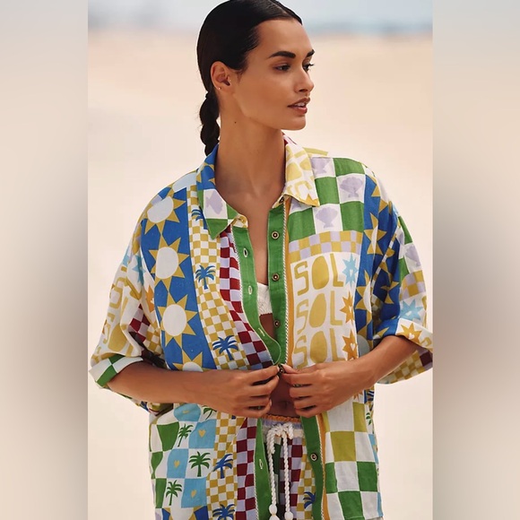 Anthropologie Tops - Anthropologie Celandine Linen Blend Short-Sleeve
Buttondown Shirt, SMALL NWT